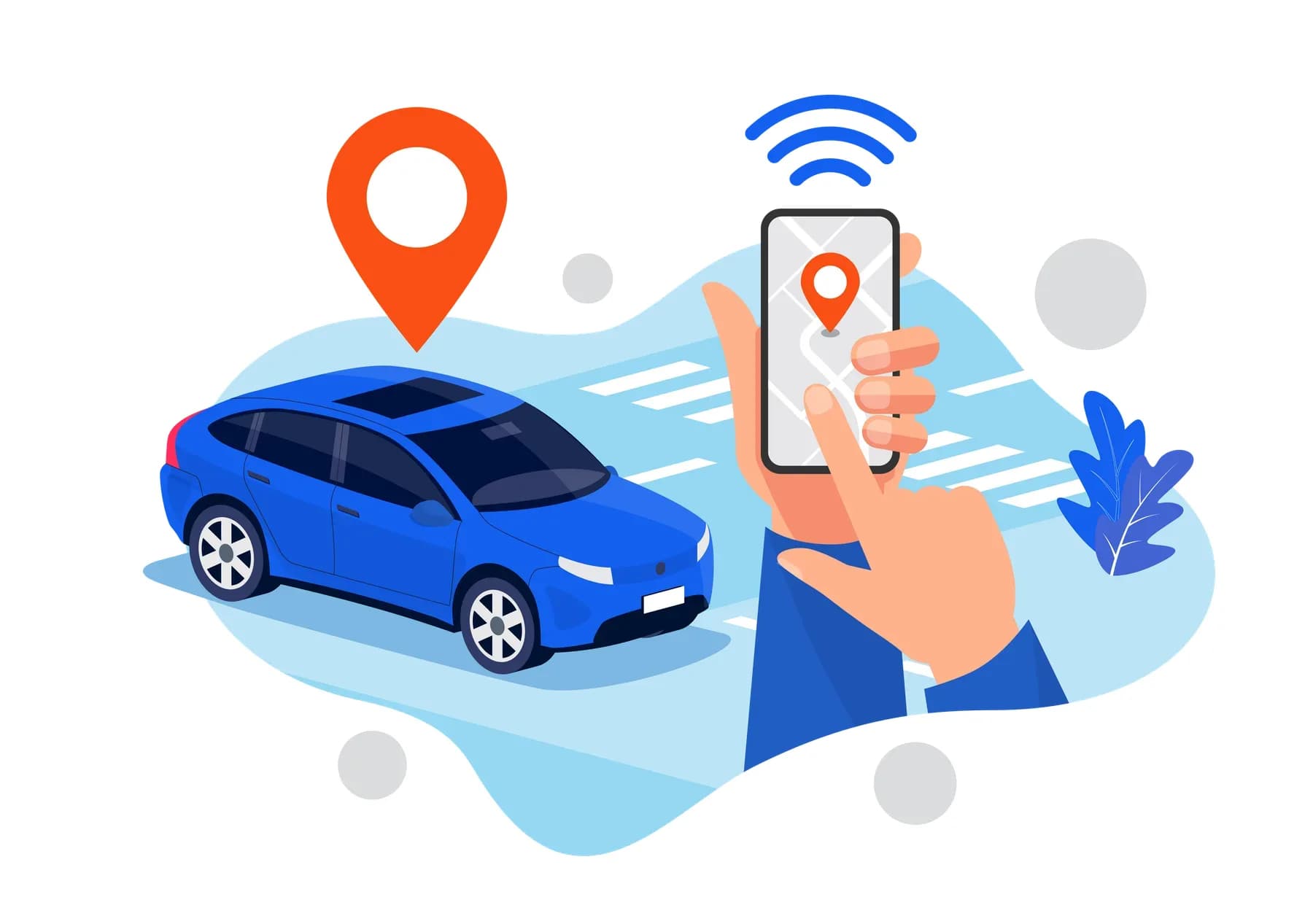 Hand holding a phone that tracks a car in real time